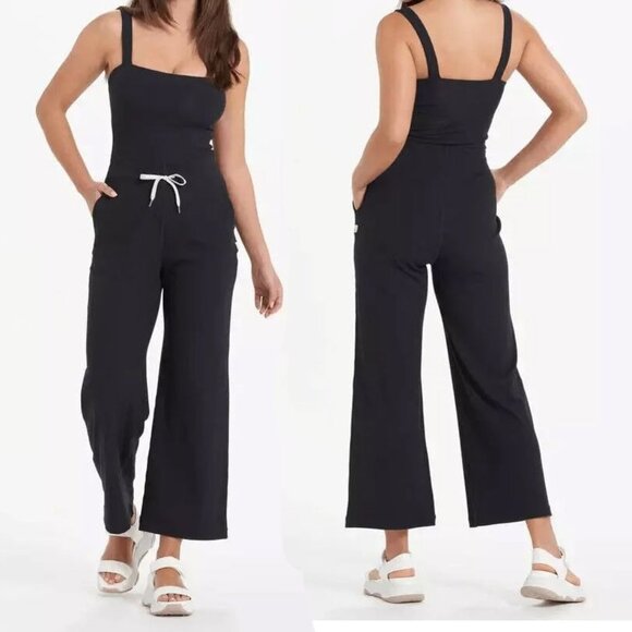 Vuori Pants - Vuori Mudra Pose Womens Jumpsuit Size S Black Wide Leg Ribbed Athleisure Lounge